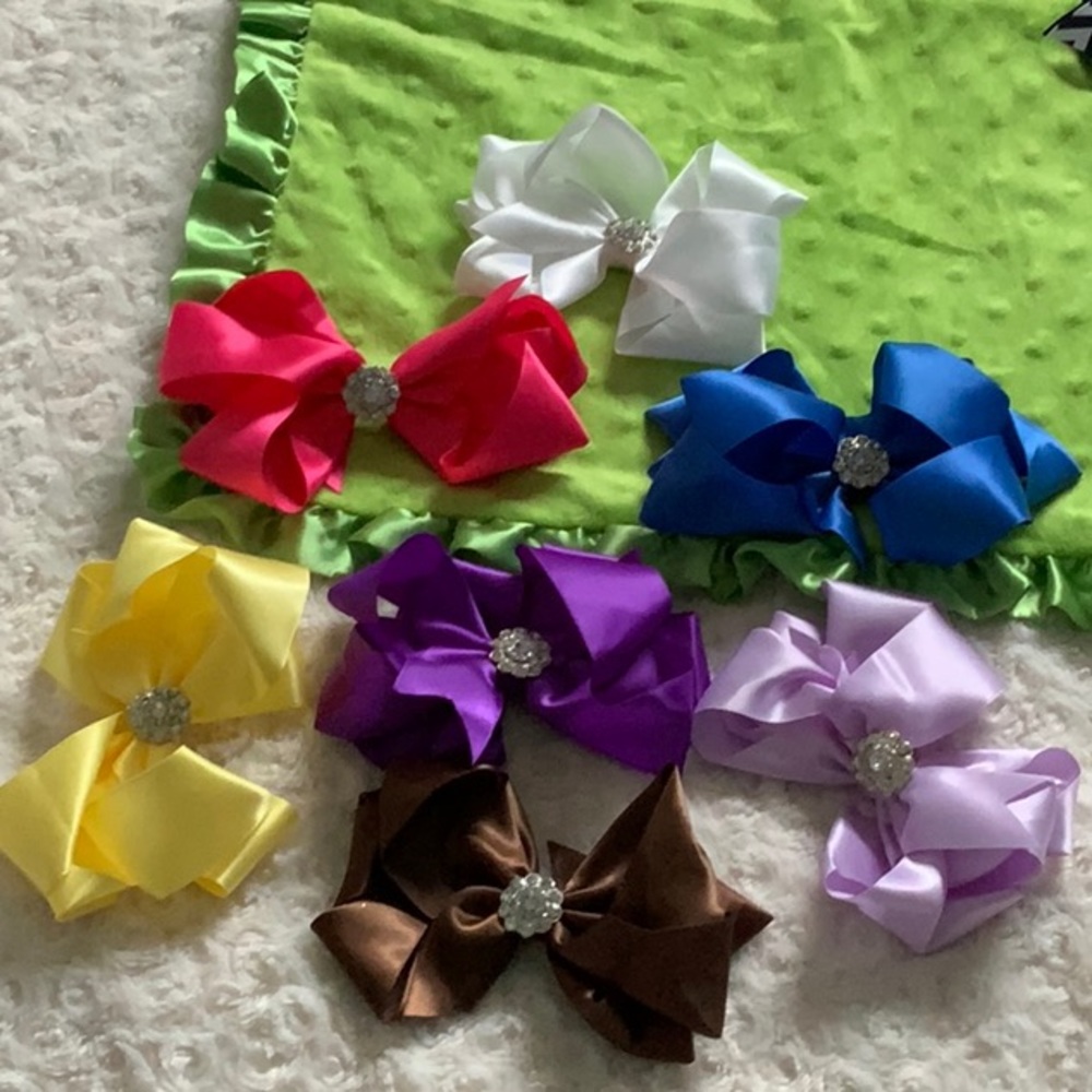 🍀NWOT Set of 9 - 6” Satin Ribbon Bow with Rhinestones